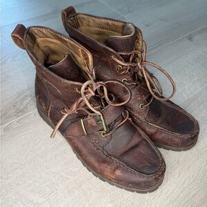 Polo Ralph Lauren Redmond Leather Buckle Moc Toe Boots Brown Sz 8.5